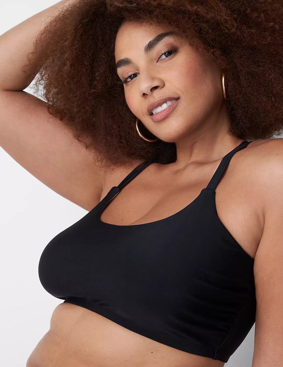 Lane Bryant No-Wire Scoop-Neck Swim Women Bikini Top Black | CML6434US