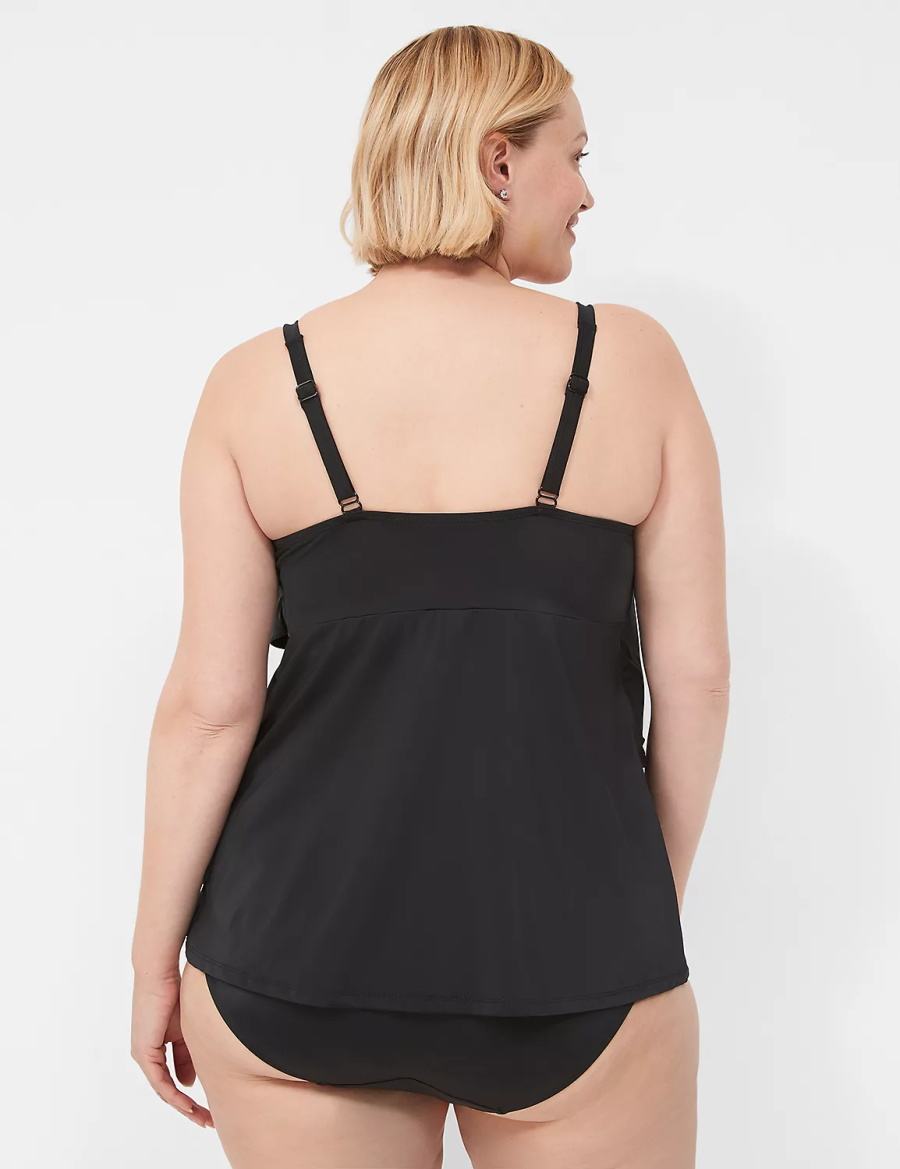 Lane Bryant No-Wire Three-Tier Tankini Women Bikini Top Black | DXR5690QY