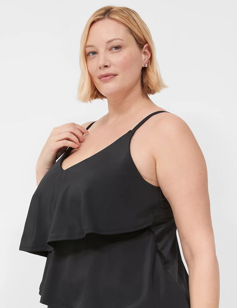 Lane Bryant No-Wire Three-Tier Tankini Women Bikini Top Black | DXR5690QY