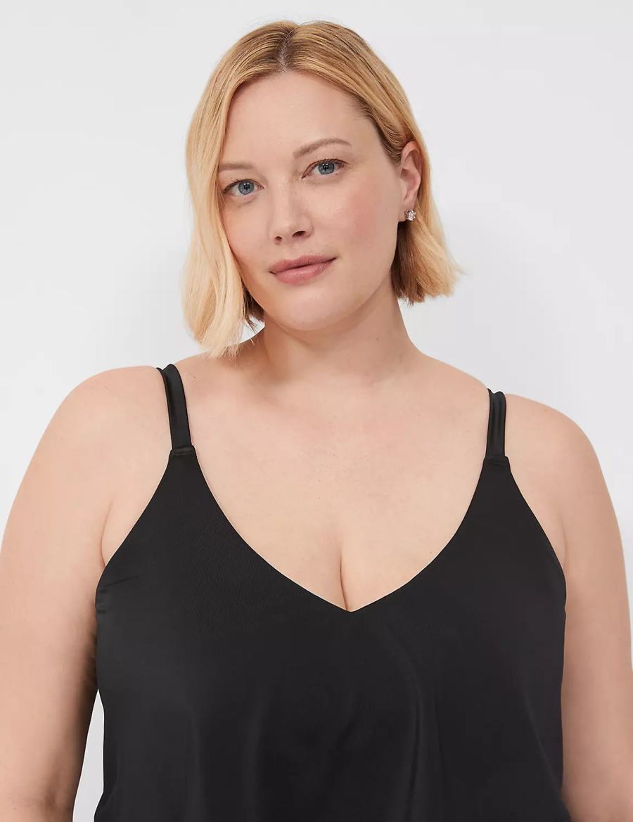 Lane Bryant No-Wire Three-Tier Tankini Women Bikini Top Black | DXR5690QY