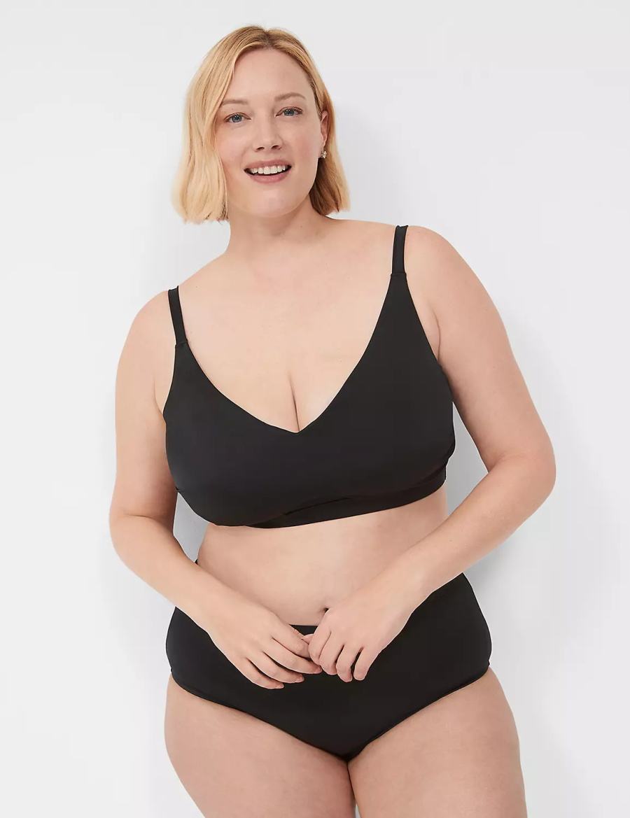 Lane Bryant No-Wire Women Bikini Top Black | FUA3641OJ