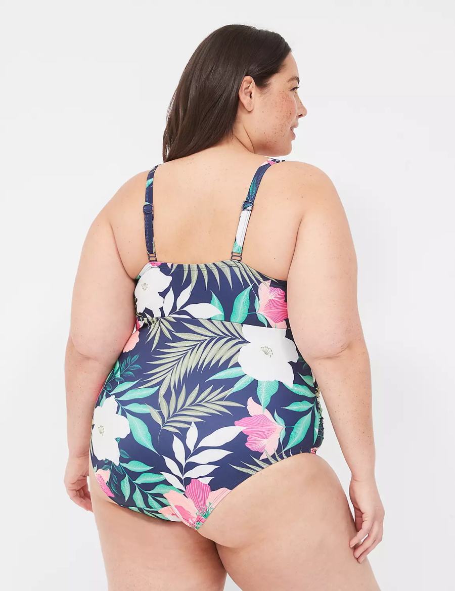 Lane Bryant No-Wire Wrap One-Piece Women Swimsuits Navy | NQC5654CR