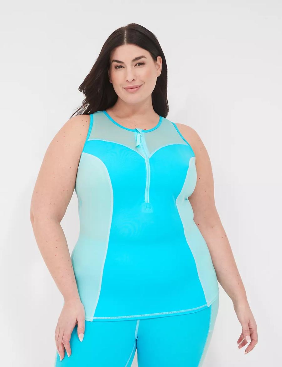 Lane Bryant No-Wire Zip-Front Tankini Women Bikini Top Blue | XXV7991BO