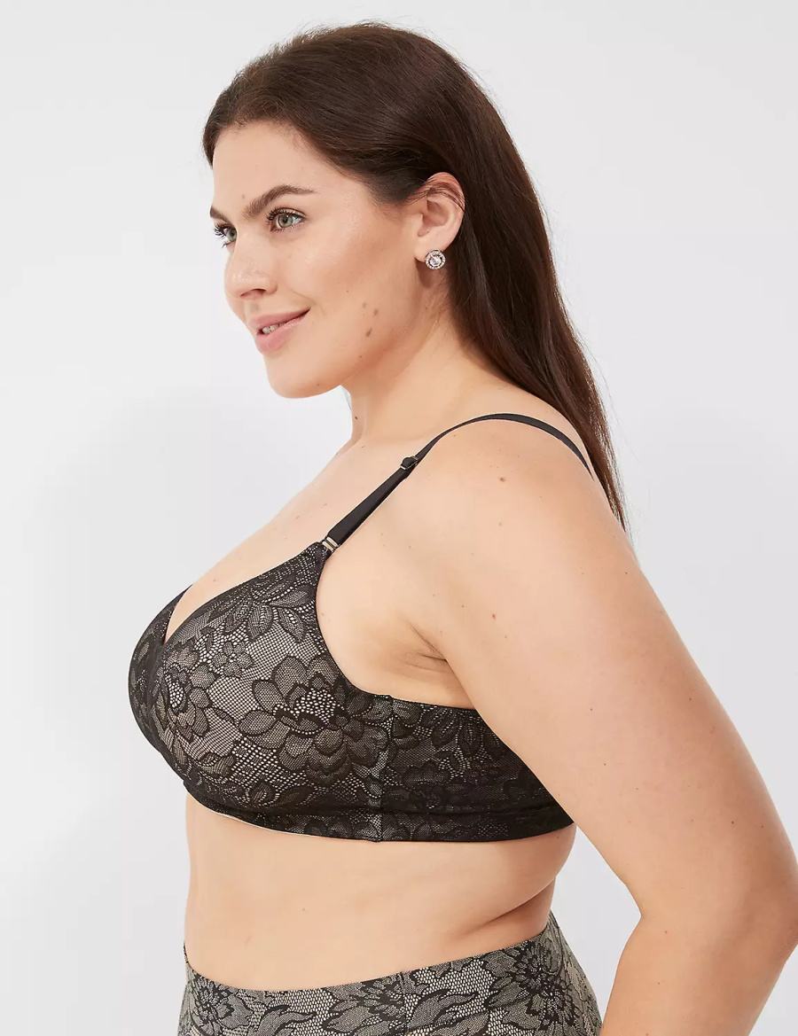 Lane Bryant No-Wire with Lace Women Bralettes Black | ONA4019SY