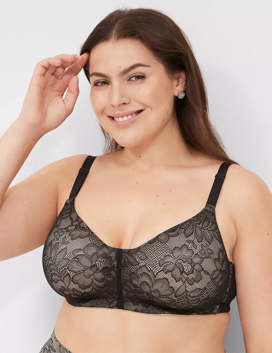 Lane Bryant No-Wire with Lace Women Bralettes Black | ONA4019SY