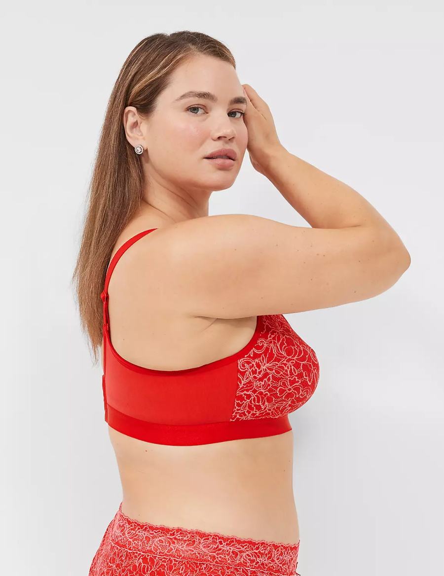 Lane Bryant No-Wire with Lace Women Unlined Bra Red | VMW8153NE