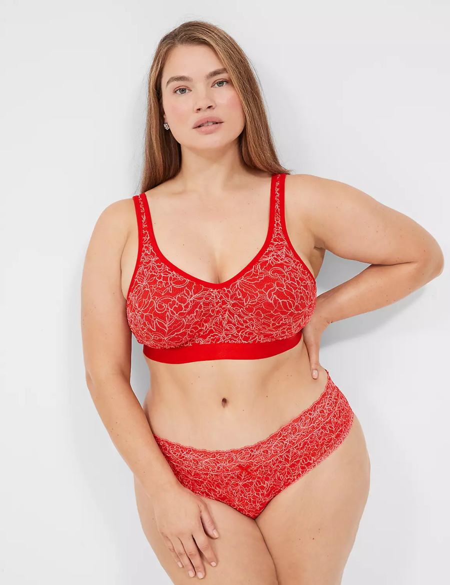 Lane Bryant No-Wire with Lace Women Unlined Bra Red | VMW8153NE