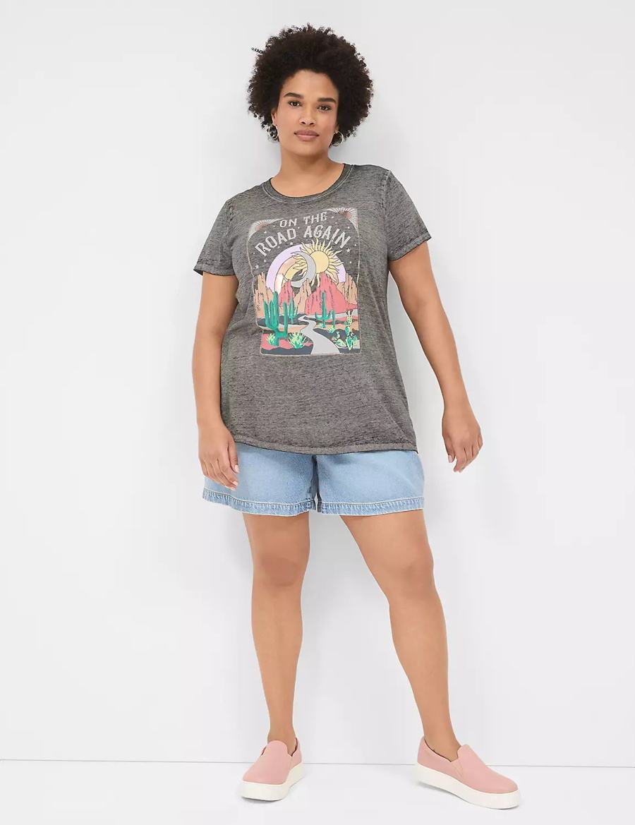 Lane Bryant On The Road Graphic Tee Women T Shirts Grey | VPX4516TH