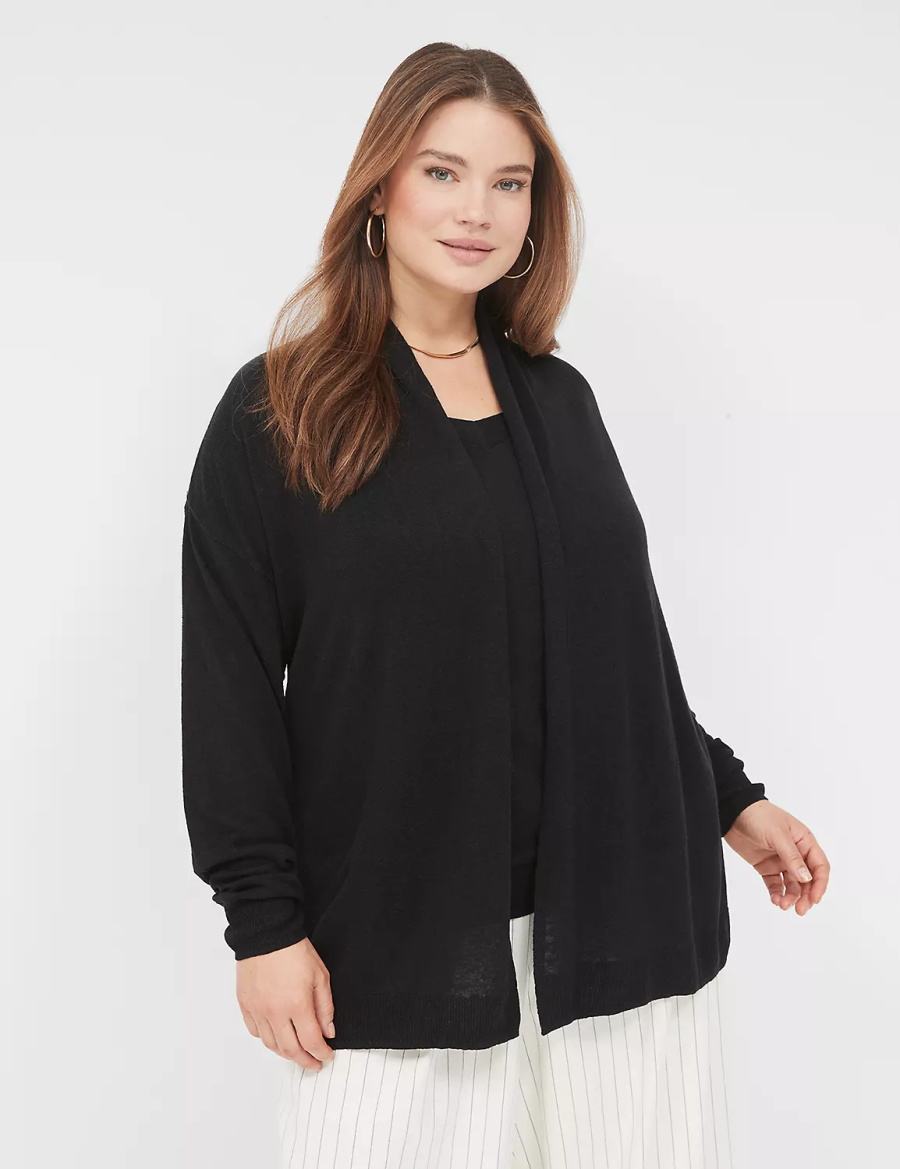 Lane Bryant Open-Front Shawl Collar Women Cardigan Black | DGY7390CH