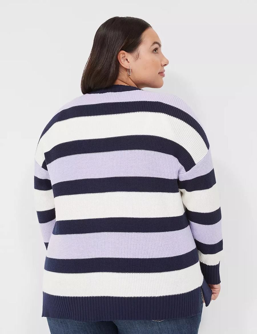 Lane Bryant Open-Front Stripe Women Cardigan Purple Navy Stripes | CYE2052TW