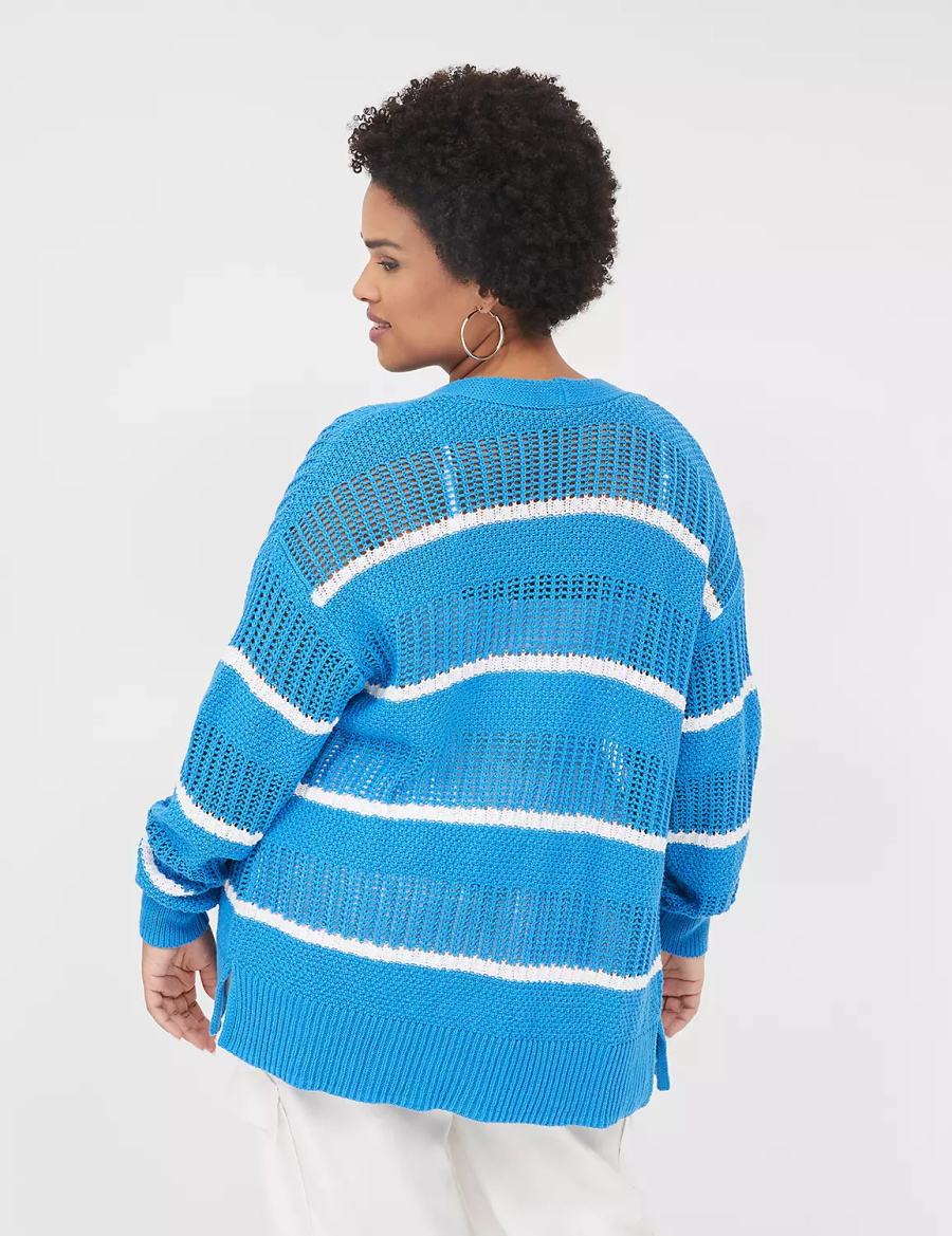 Lane Bryant Open Front Striped Women Cardigan Blue | JRY2618YL