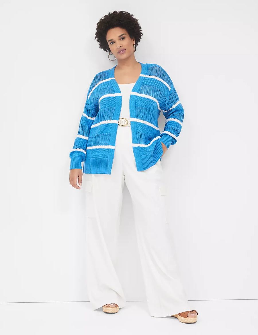 Lane Bryant Open Front Striped Women Cardigan Blue | JRY2618YL