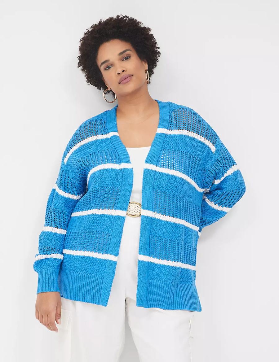 Lane Bryant Open Front Striped Women Cardigan Blue | JRY2618YL