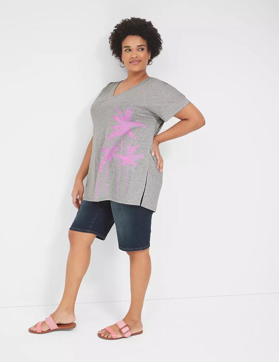 Lane Bryant Palm Trees Graphic Easy Tunic Women T Shirts Grey | UFT1997WO