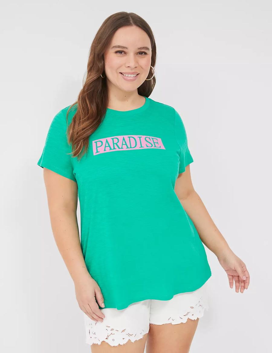 Lane Bryant Paradise Graphic Tee Women T Shirts Turquoise | IRH407SU