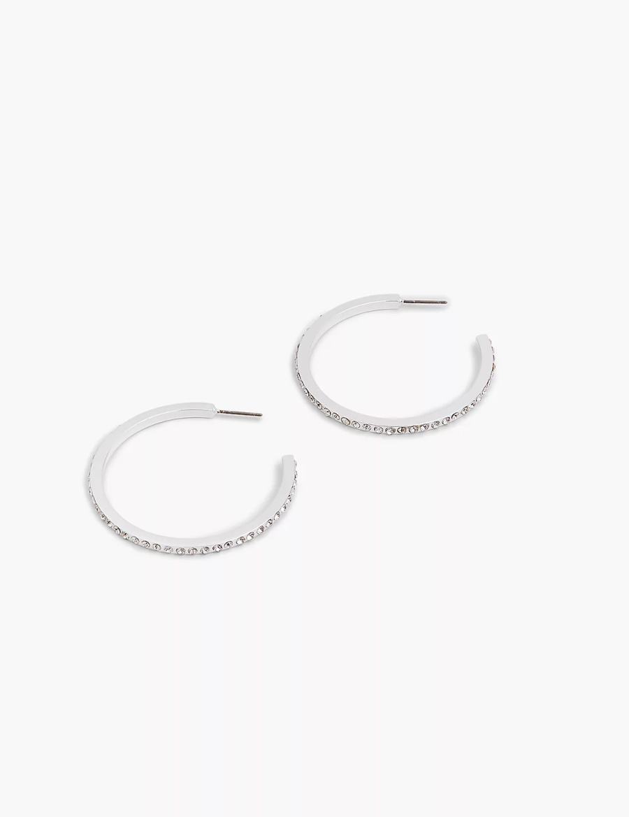 Lane Bryant Pave Layered Women Hoop Earrings Silver | RAY3513DD