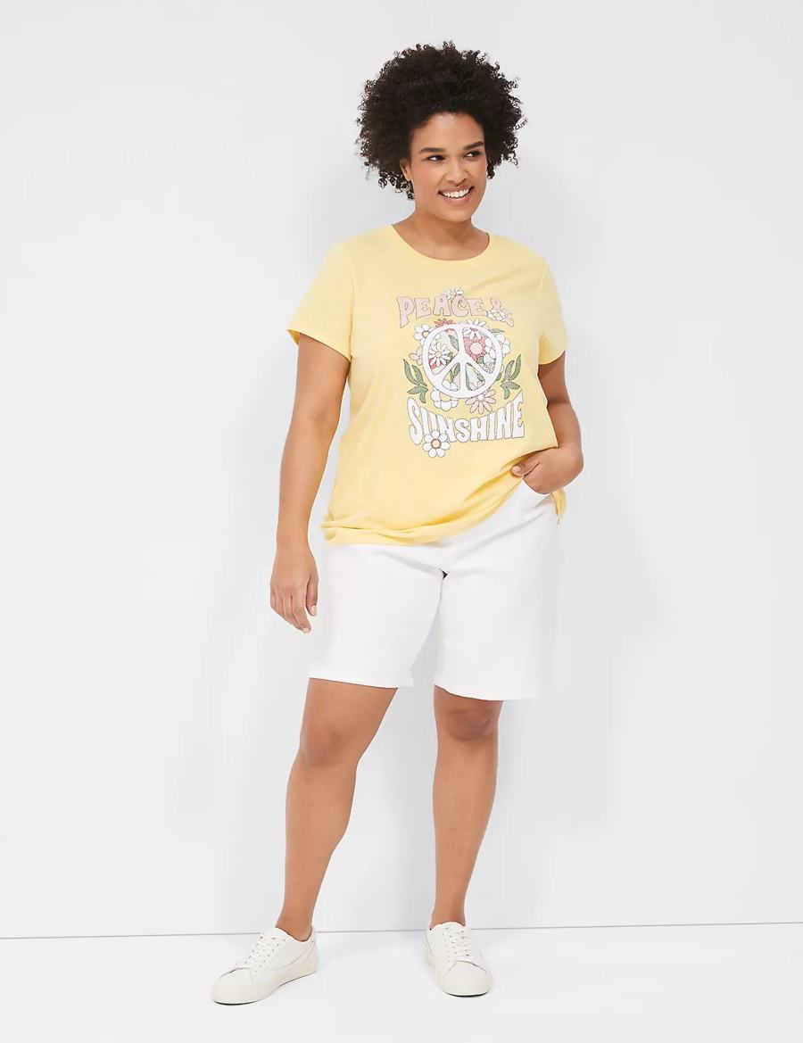 Lane Bryant Peace & Sunshine Sparkle Graphic Tee Women T Shirts Yellow | GER996KX