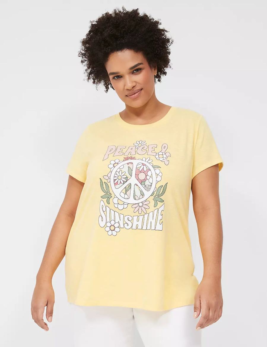 Lane Bryant Peace & Sunshine Sparkle Graphic Tee Women T Shirts Yellow | GER996KX