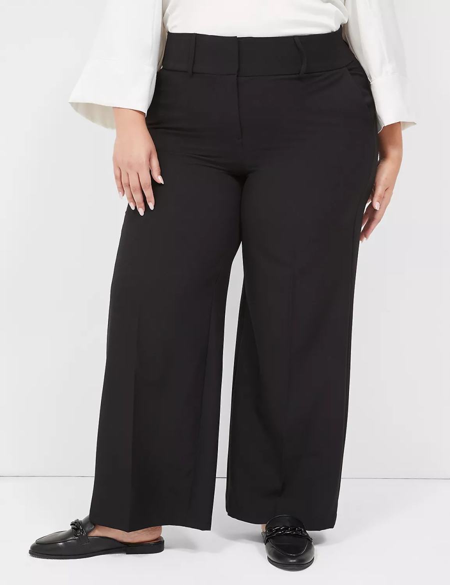 Lane Bryant Perfect Drape High-Rise Wide Leg Women Pants Black | DVB981ZS