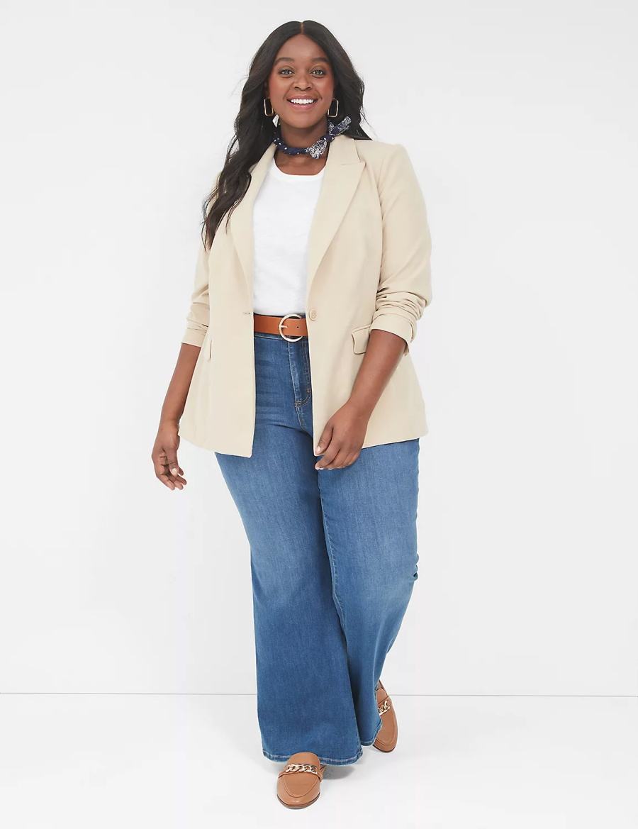 Lane Bryant Perfect Drape Women Blazers Khaki | LGA7869NQ