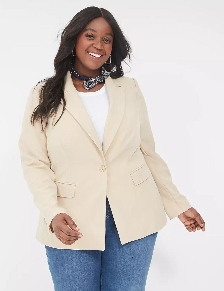 Lane Bryant Perfect Drape Women Blazers Khaki | LGA7869NQ