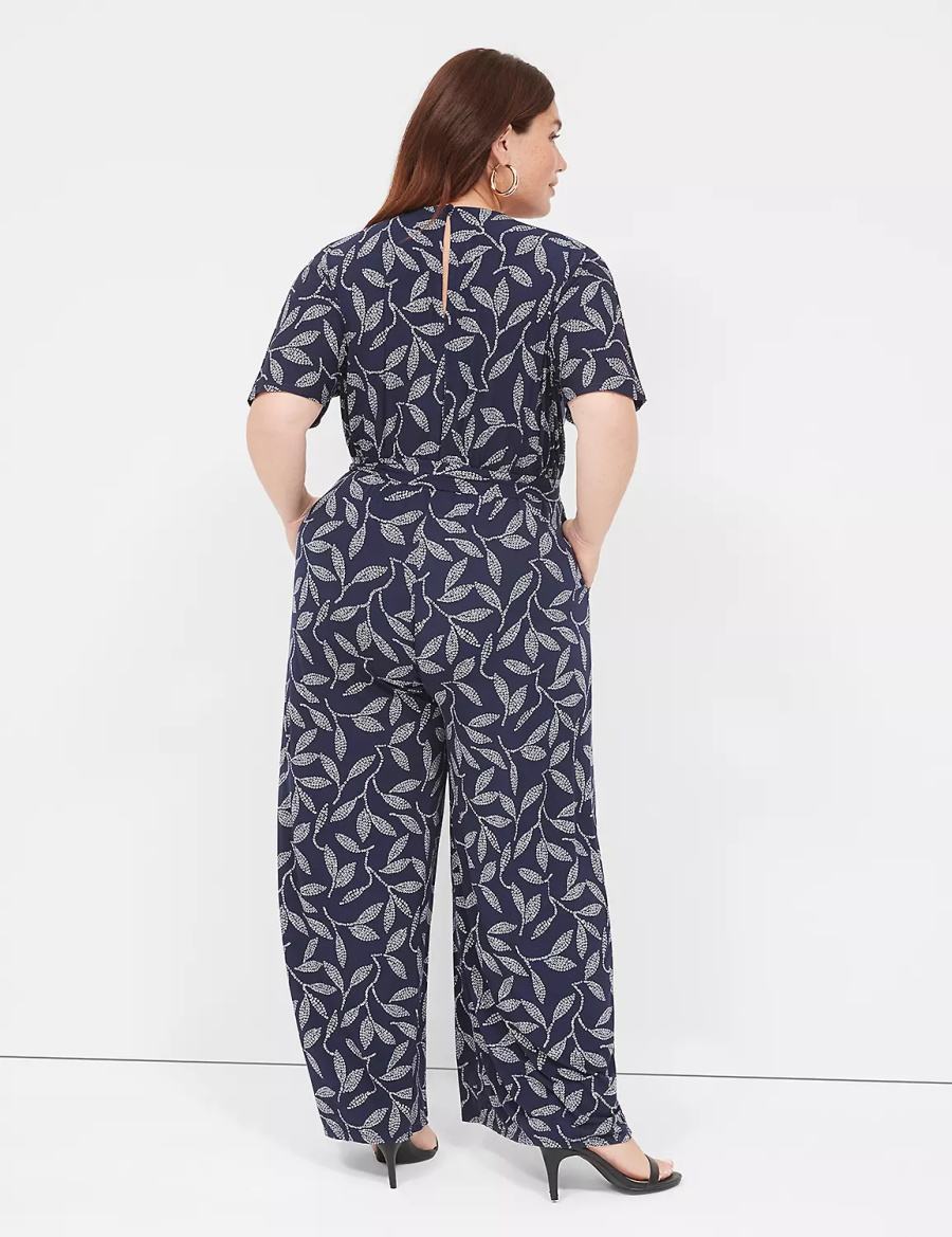 Lane Bryant Perfect Kimono Sleeve V-Neck Jersey Women Jumpsuit Dark Blue | MOE7689KN