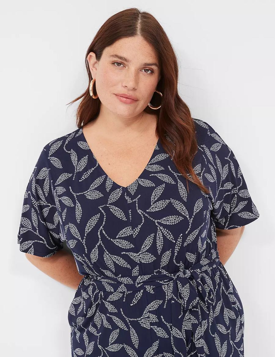 Lane Bryant Perfect Kimono Sleeve V-Neck Jersey Women Jumpsuit Dark Blue | MOE7689KN