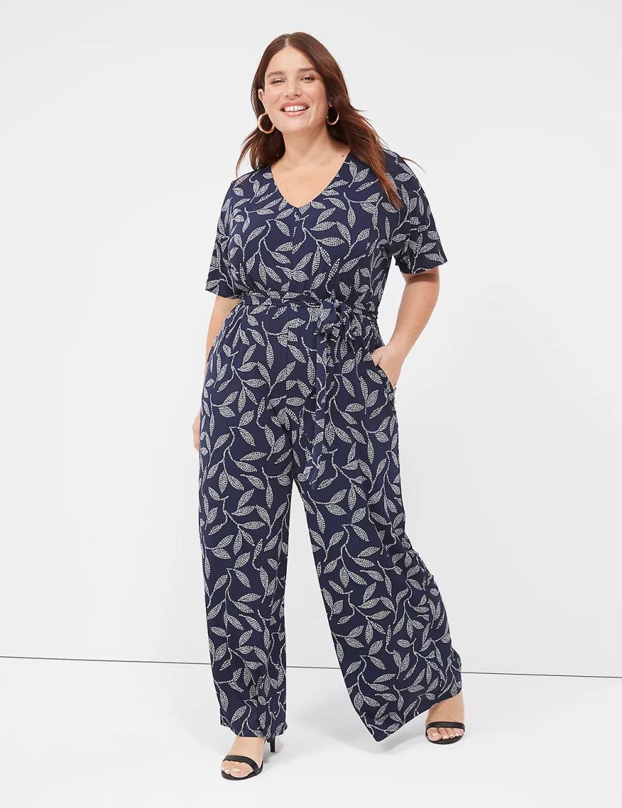 Lane Bryant Perfect Kimono Sleeve V-Neck Jersey Women Jumpsuit Dark Blue | MOE7689KN