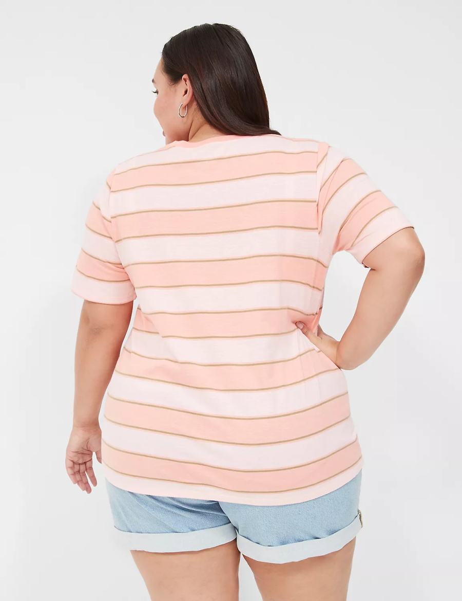 Lane Bryant Perfect Sleeve Crew-Neck Tee Women T Shirts Orange Stripes | DMM8854SB