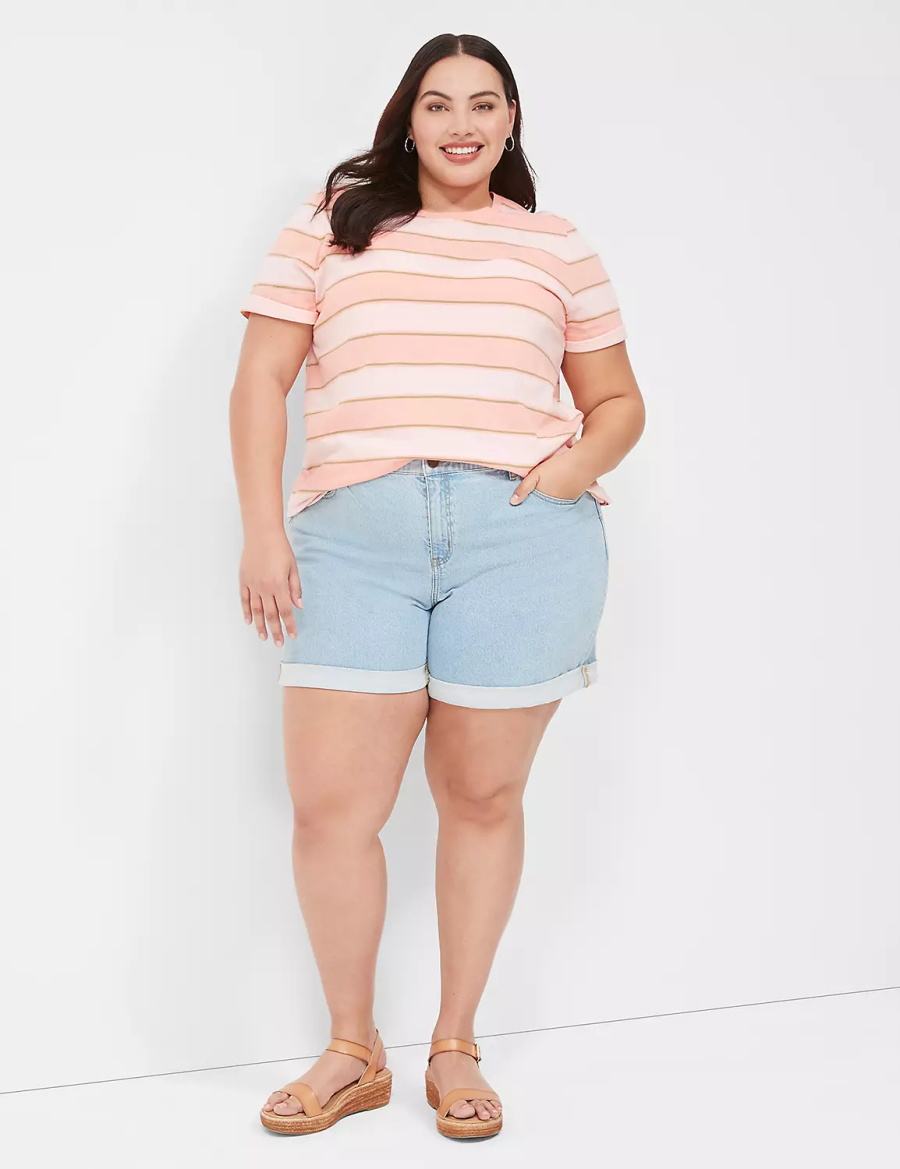 Lane Bryant Perfect Sleeve Crew-Neck Tee Women T Shirts Orange Stripes | DMM8854SB