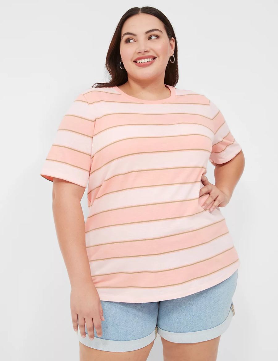 Lane Bryant Perfect Sleeve Crew-Neck Tee Women T Shirts Orange Stripes | DMM8854SB