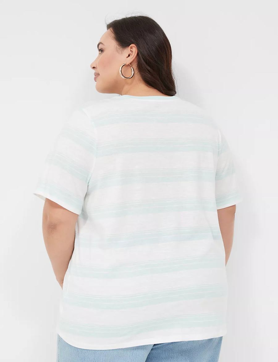 Lane Bryant Perfect Sleeve Crew-Neck Tee Women T Shirts Green White | IEN2929TL