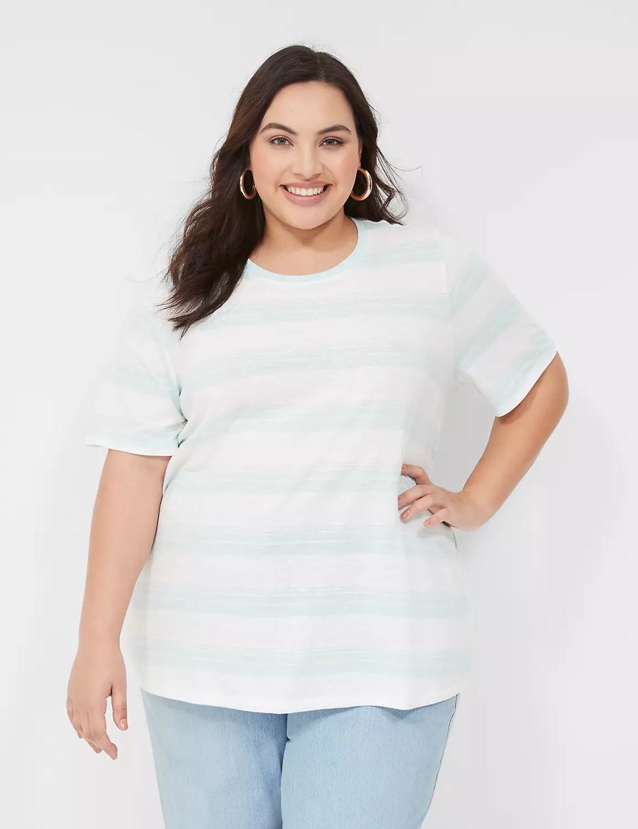 Lane Bryant Perfect Sleeve Crew-Neck Tee Women T Shirts Green White | IEN2929TL