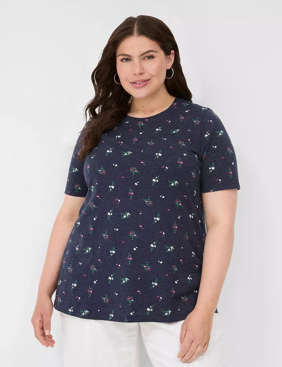 Lane Bryant Perfect Sleeve Crew-Neck Tee Women T Shirts Navy | GSY111IQ