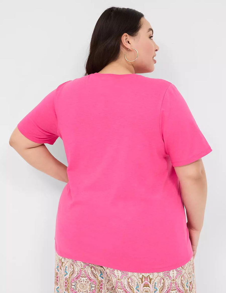 Lane Bryant Perfect Sleeve Crew-Neck Tee Women T Shirts Pink | UXK1899PS