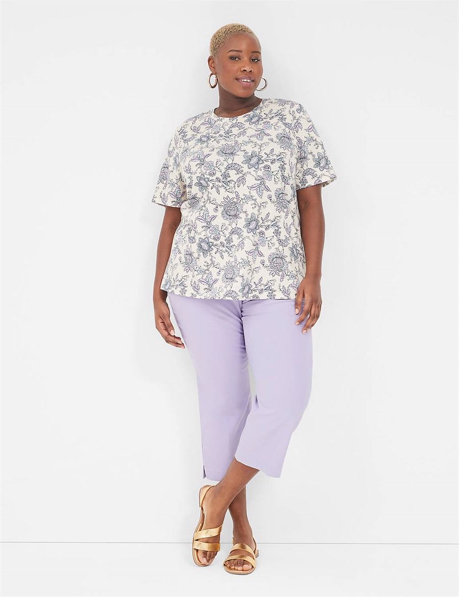 Lane Bryant Perfect Sleeve Crew-Neck Tee Women T Shirts Cream Purple | PYN768LR