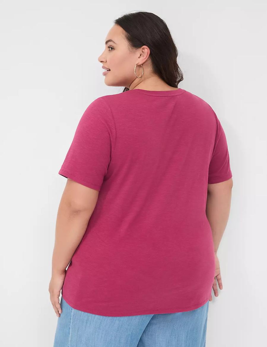 Lane Bryant Perfect Sleeve Crew-Neck Tee Women T Shirts Burgundy | HVE3877KY