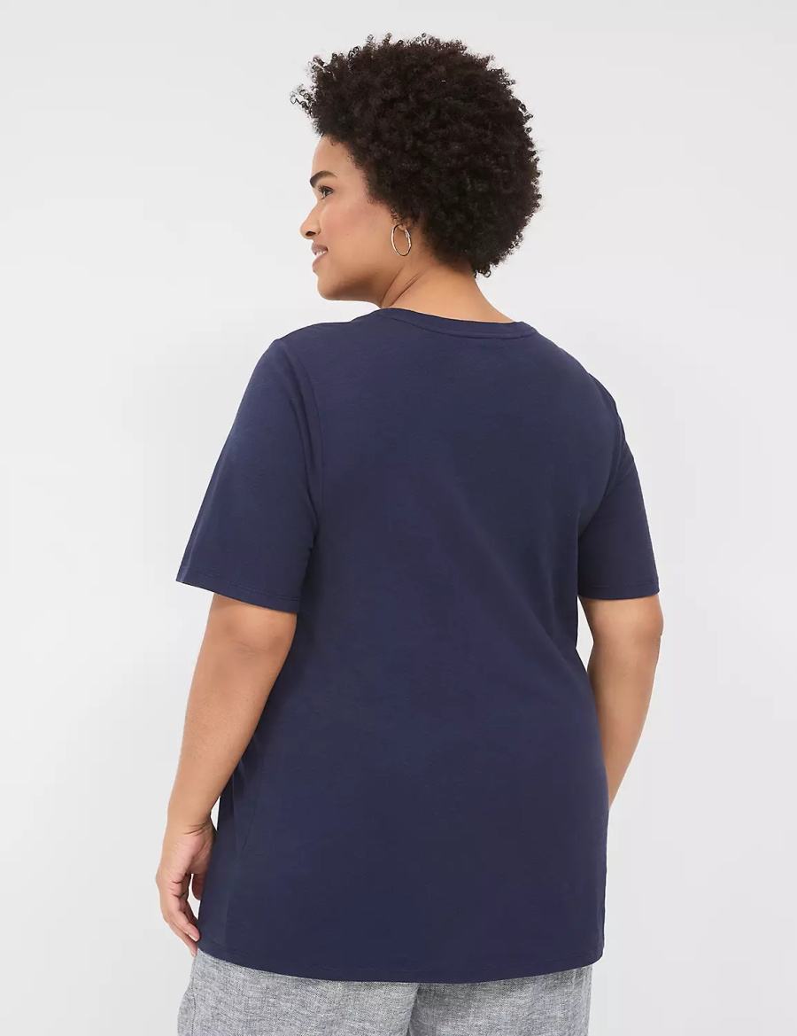 Lane Bryant Perfect Sleeve Crew-Neck Tee Women T Shirts Blue | OCZ5051VN