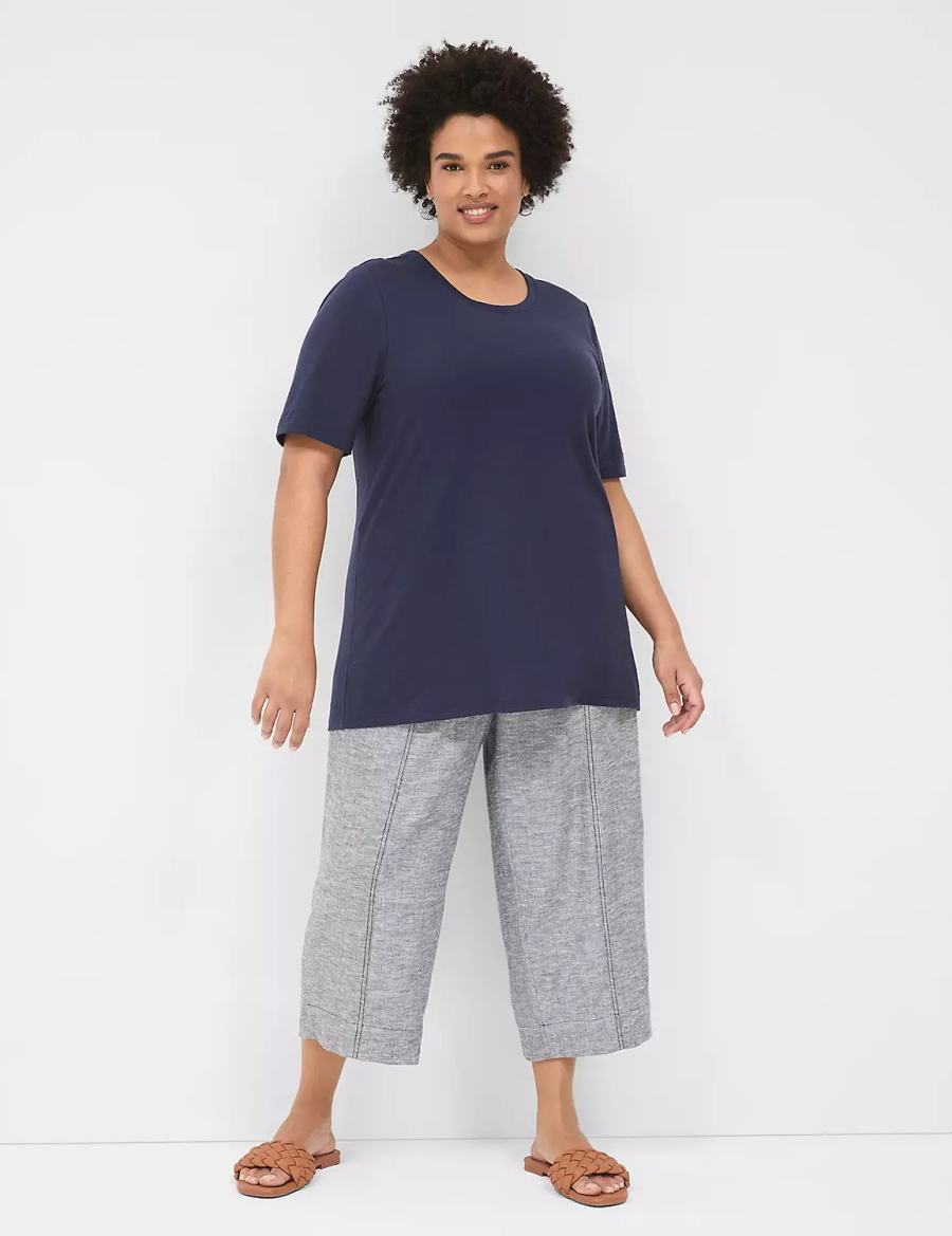 Lane Bryant Perfect Sleeve Crew-Neck Tee Women T Shirts Blue | OCZ5051VN