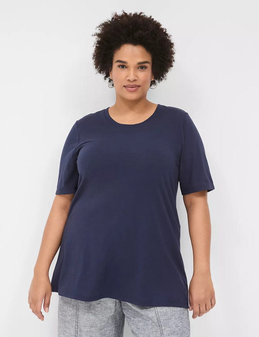 Lane Bryant Perfect Sleeve Crew-Neck Tee Women T Shirts Blue | OCZ5051VN