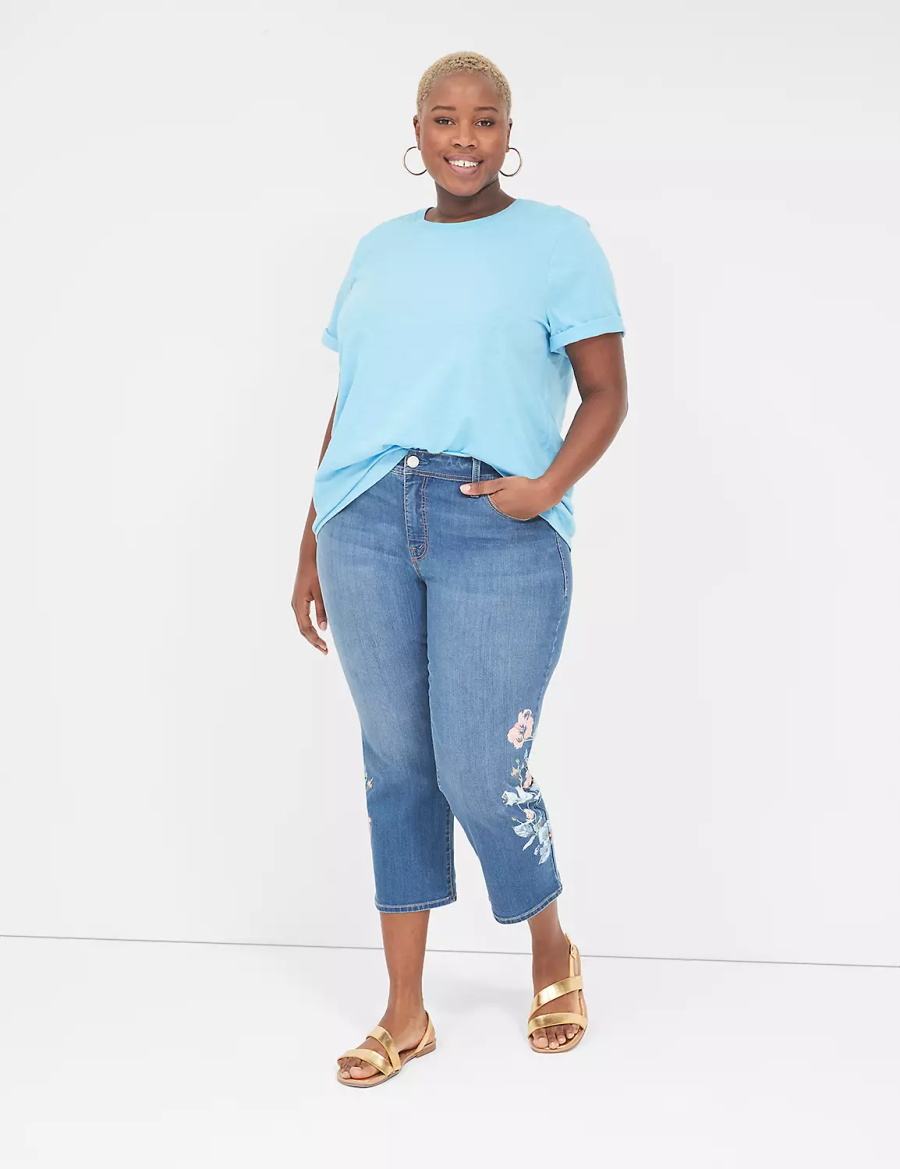 Lane Bryant Perfect Sleeve Crew-Neck Tee Women T Shirts Blue | ARL2248CM