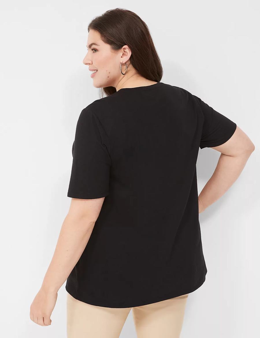 Lane Bryant Perfect Sleeve Crew-Neck Tee Women T Shirts Black | SJC1654KF