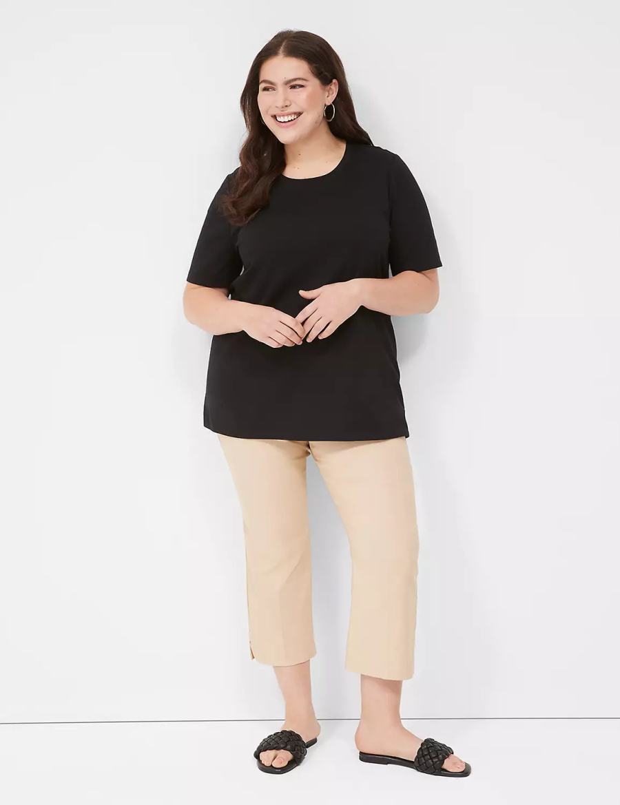 Lane Bryant Perfect Sleeve Crew-Neck Tee Women T Shirts Black | SJC1654KF