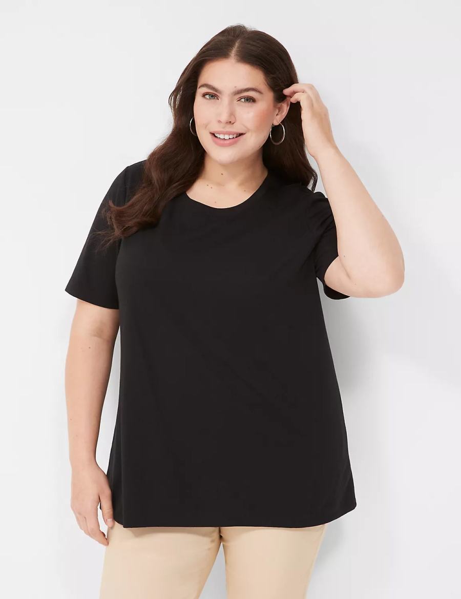 Lane Bryant Perfect Sleeve Crew-Neck Tee Women T Shirts Black | SJC1654KF