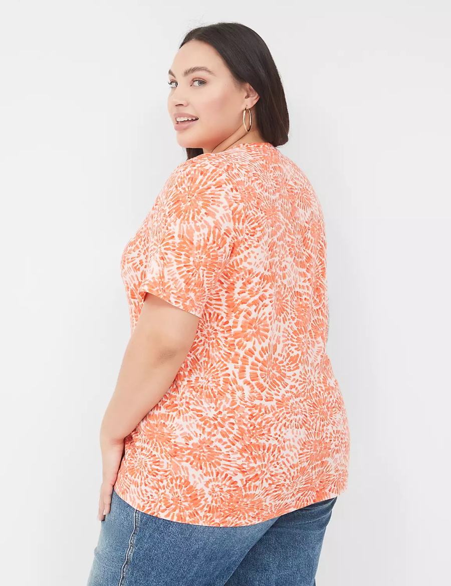 Lane Bryant Perfect Sleeve Crew-Neck Tee Women T Shirts Orange White | PVD3915EC