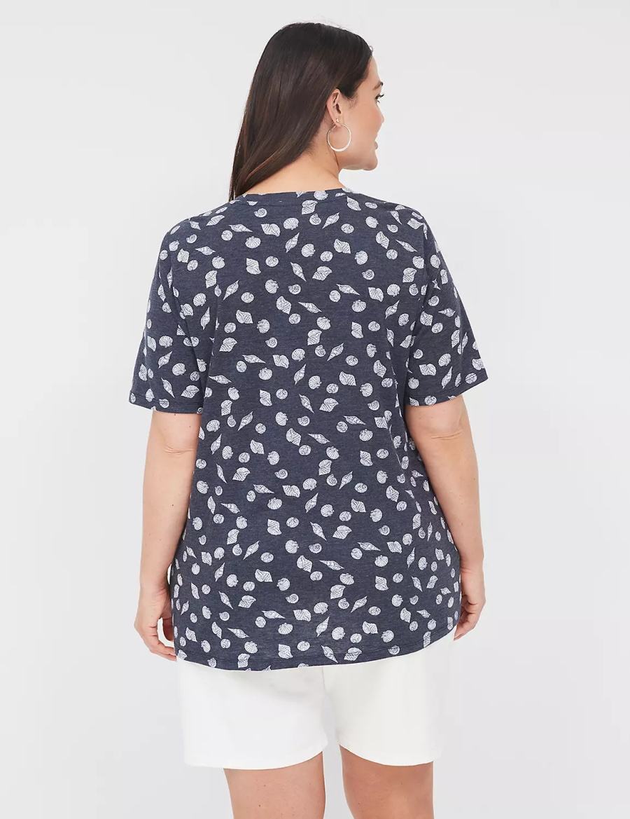 Lane Bryant Perfect Sleeve Crew-Neck Tee Women T Shirts Dark Blue | HCO3361XW