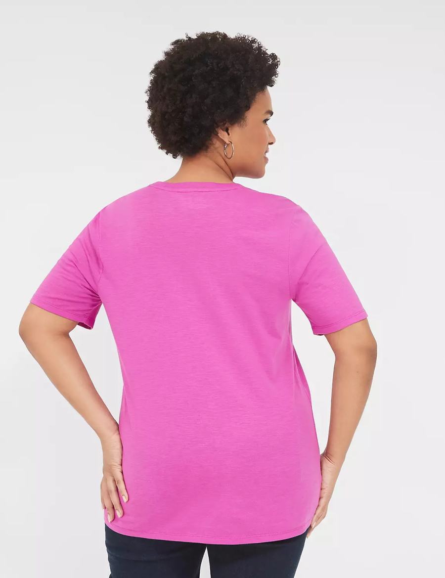 Lane Bryant Perfect Sleeve Crew-Neck Tee Women T Shirts Purple | KMY5552IZ