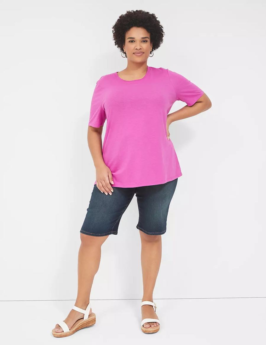 Lane Bryant Perfect Sleeve Crew-Neck Tee Women T Shirts Purple | KMY5552IZ