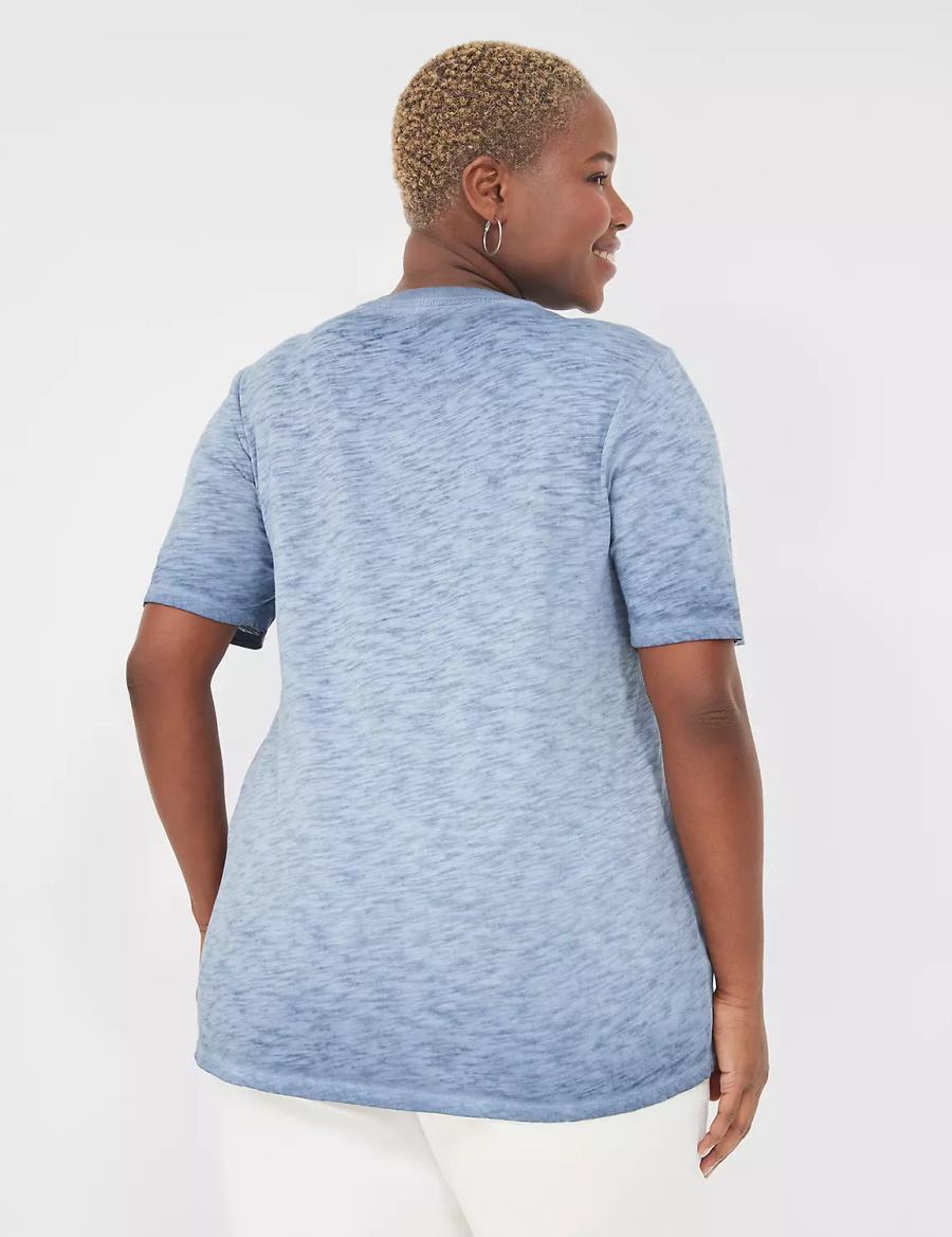 Lane Bryant Perfect Sleeve Crew-Neck Wash Tee Women T Shirts Blue | YSN8953WF