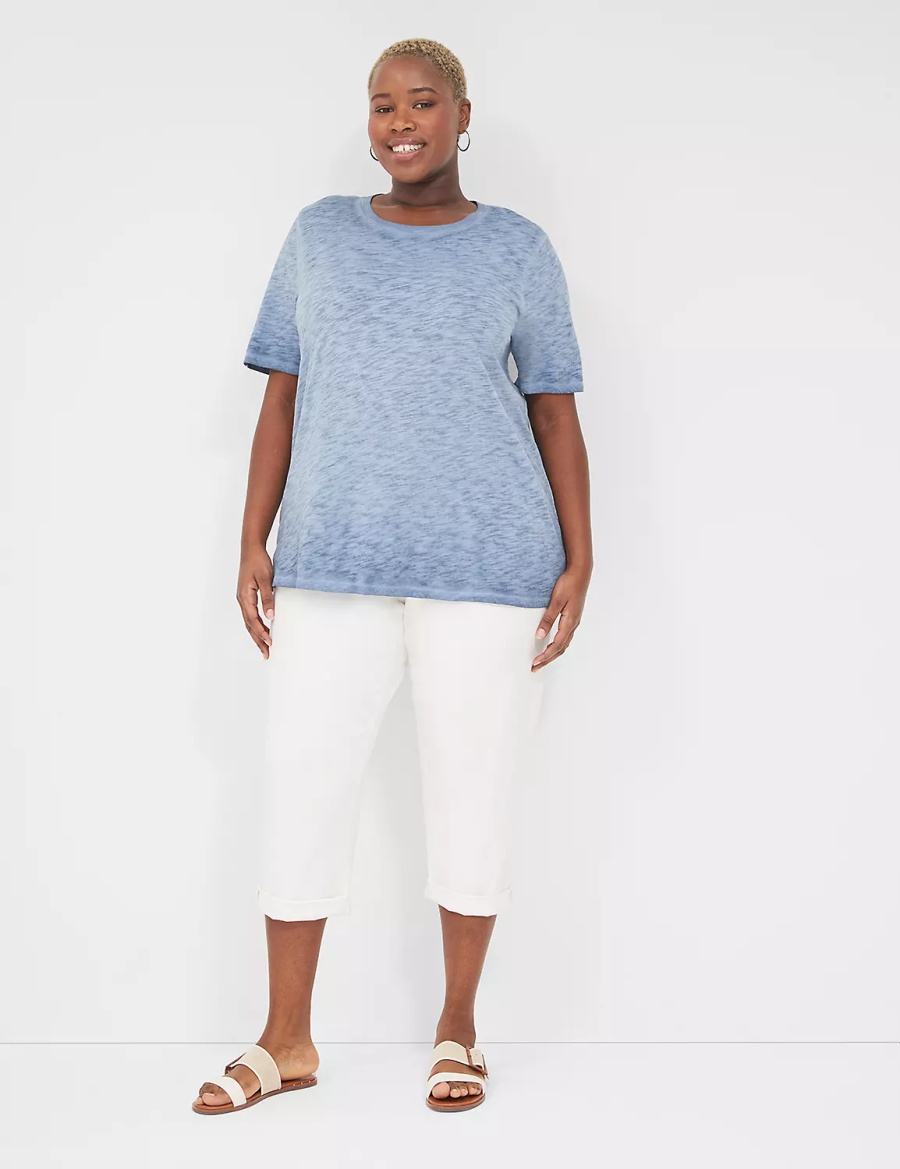 Lane Bryant Perfect Sleeve Crew-Neck Wash Tee Women T Shirts Blue | YSN8953WF